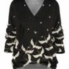 Outlet 🔥 UDEAR Black & Light Yellow Cranes V-Neck Top - 👩 Women ❤️