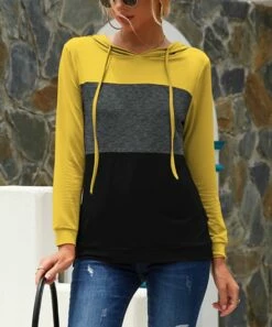 Coupon 😉 UDEAR Yellow & Dark Gray Color Block Hoodie - Plus ✔️