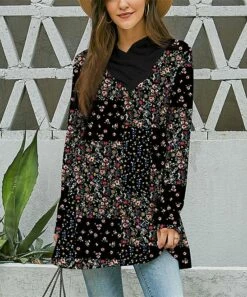Best Pirce 😉 UDEAR Black & Pink Floral Shawl-Collar Swing Tunic - Plus ✔️