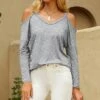 Cheapest 👏 UDEAR Light Gray Cutout V-Neck Top - 👩 Women 🥰