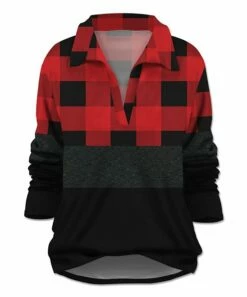 Hot Sale 👍 UDEAR Red & Black Plaid Color Block Collared V-Neck Top - 👩 Women ⌛