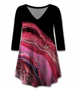 Best Pirce 😀 UDEAR Black & Red Abstract V-Neck Top - Plus 🧨