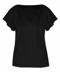 Best deal 😀 UDEAR Black Tie-Neck Flutter-Sleeve Top - Plus 😀