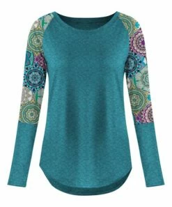 Wholesale 🔥 UDEAR Heather Blue-Green & Purple Mandala Raglan Top - 👩 Women 😉