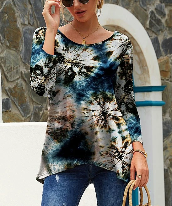 Discount ๐คฉ UDEAR Blue & White Abstract Round Neck Top - Plus โจ