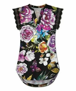 Wholesale 💯 UDEAR Black & Yellow Floral Notch Neck Cap-Sleeve Top - 👩 Women ✨