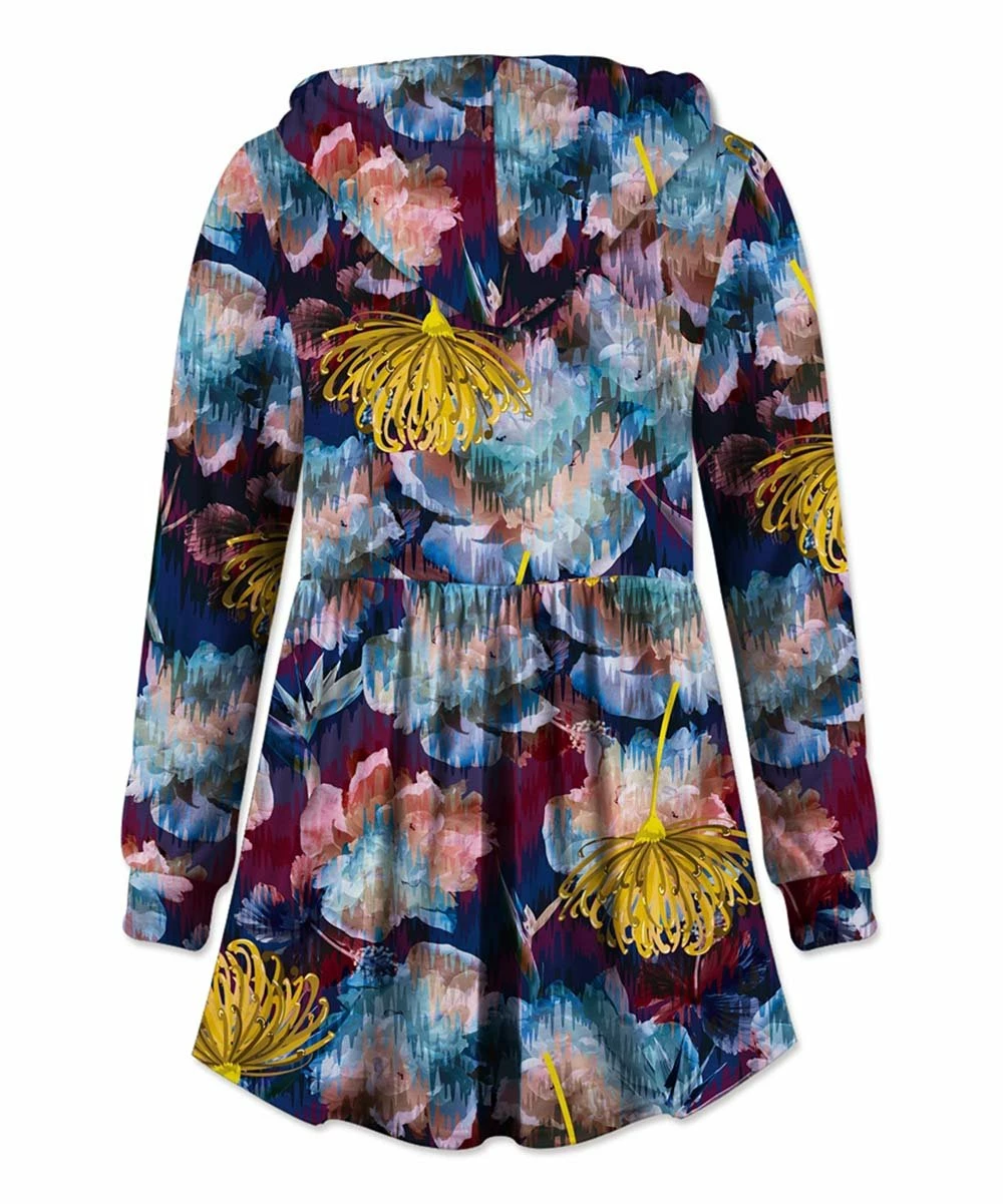 Top 10 โญ UDEAR Pink & Yellow Floral Flared V-Neck Hoodie - Plus ๐ฏ - Image 2