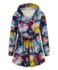 Top 10 ⭐ UDEAR Pink & Yellow Floral Flared V-Neck Hoodie - Plus 💯
