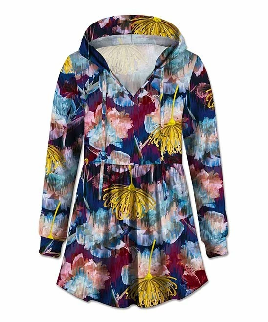 Top 10 โญ UDEAR Pink & Yellow Floral Flared V-Neck Hoodie - Plus ๐ฏ