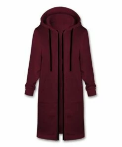 Best Sale 🌟 UDEAR Burgundy Longline Zip-Up Hoodie - 👩 Women 👍