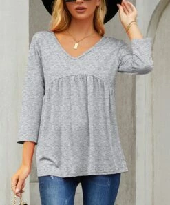 Best Pirce 😍 UDEAR Light Gray Empire-Waist V-Neck Top - 👩 Women 🔥