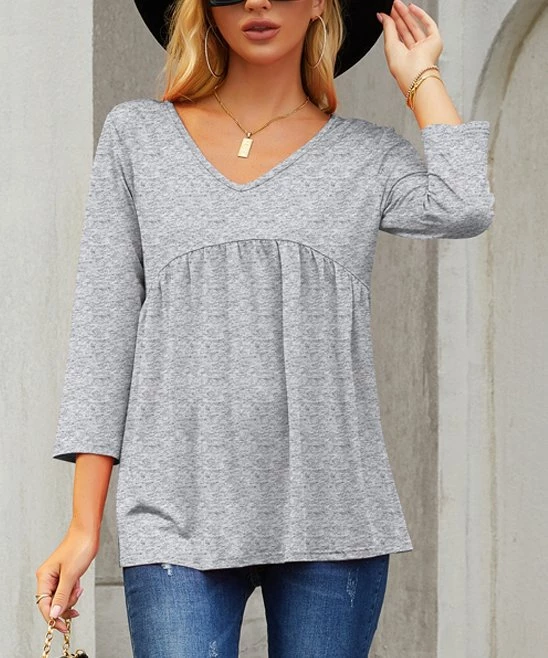 Best Pirce ๐ UDEAR Light Gray Empire-Waist V-Neck Top - ๐ฉ Women ๐ฅ