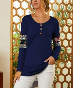 Outlet 🤩 UDEAR Navy & White Paisley-Contrast Button-Detail Tunic - 👩 Women 💯