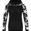 Budget 🎁 UDEAR Black & White Plaid Star-Contrast Drawstring Pocket Hoodie - 👩 Women 😉