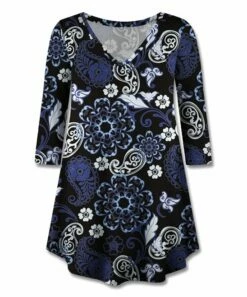 Buy 🛒 UDEAR Black & White Paisley V-Neck Tunic - 👩 Women ✨