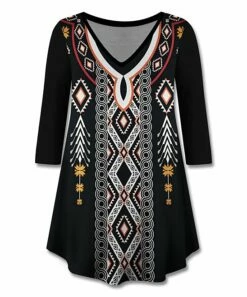 Hot Sale ⌛ UDEAR Black & White Geometric V-Neck Tunic - Plus 🌟