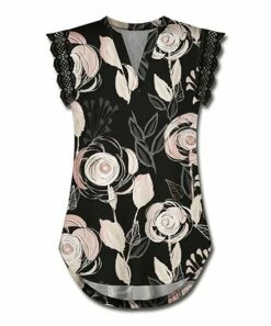 Top 10 🤩 UDEAR Black & Pink Floral Lace-Accent Flutter-Sleeve Top - 👩 Women ✔️