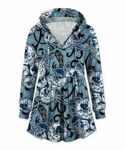 Cheap 😉 UDEAR Black & Blue Floral Swing Hoodie - 👩 Women 🧨