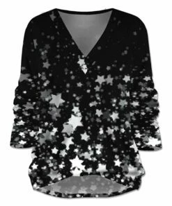 Outlet 🥰 UDEAR Black & White Stars V-Neck Hi-Low Top - 👩 Women 💯