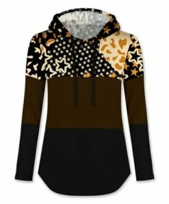 Budget ⭐ UDEAR Black & Dark Coffee Stars Color Block Hoodie - 👩 Women 👏