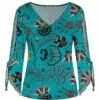 Cheap 🥰 UDEAR Black & Turquoise Floral Slit-Sleeve V-Neck Top - Plus 🎉