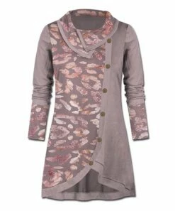 Hot Sale ⭐ UDEAR Gray-Pink & Pink Leopard Button-Accent Cowl Neck Top - 👩 Women 💯