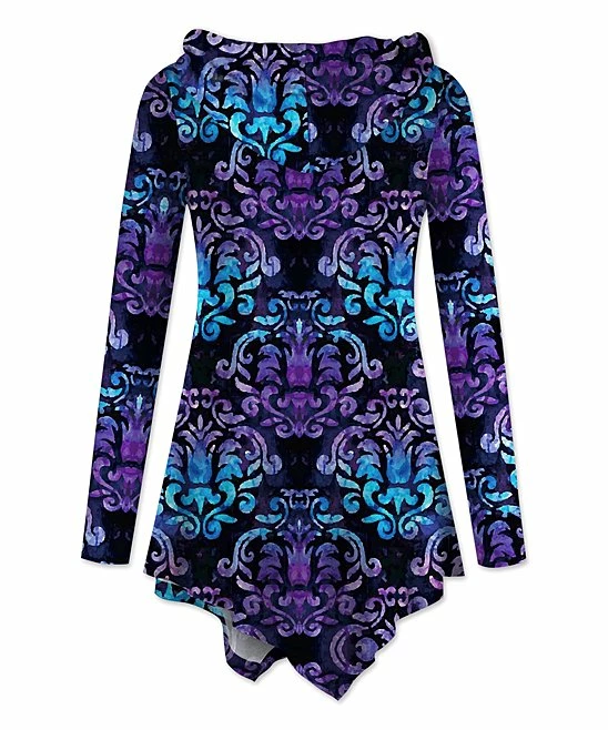 Promo ๐ UDEAR Black & Purple Damask Triangle-Hem Hoodie - Plus ๐ - Image 2