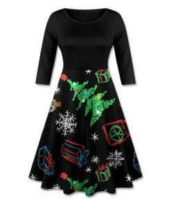 Wholesale 🎉 UDEAR Green & Black 🎁 Christmas Tree 👗 Dress - 👩 Women 🔔