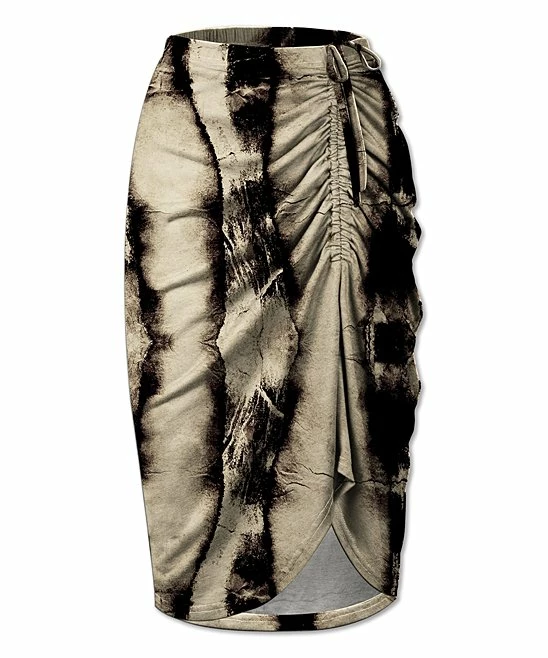 New 😀 UDEAR Black & Khaki Abstract Side-Gathered Pencil 👗 Skirt - 👩 Women 🎉