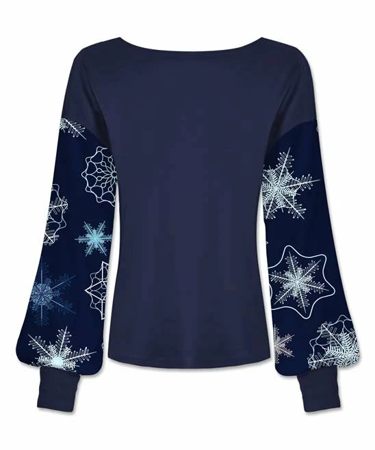 Hot Sale ๐ UDEAR Navy & Mint Abstract Snowflake Balloon-Sleeve Top - ๐ฉ Women ๐ - Image 2