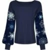 Hot Sale 🎁 UDEAR Navy & Mint Abstract Snowflake Balloon-Sleeve Top - 👩 Women 😉