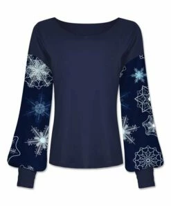 Hot Sale 🎁 UDEAR Navy & Mint Abstract Snowflake Balloon-Sleeve Top - 👩 Women 😉