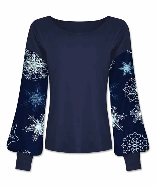 Hot Sale ๐ UDEAR Navy & Mint Abstract Snowflake Balloon-Sleeve Top - ๐ฉ Women ๐