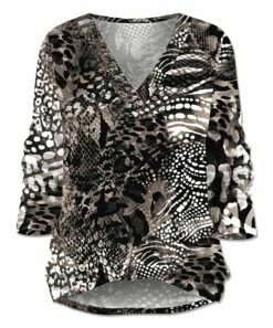 Best Pirce 🥰 UDEAR White & Light Coffee Abstract V-Neck Top - Plus 🌟