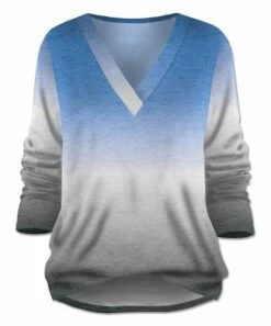 Top 10 ✔️ UDEAR Blue & White Ombré V-Neck Top - Plus ⌛