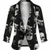New 🛒 UDEAR White & Black Floral Skull Open Blazer - Plus 🧨