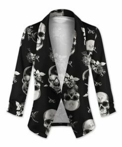 New 🛒 UDEAR White & Black Floral Skull Open Blazer - Plus 🧨
