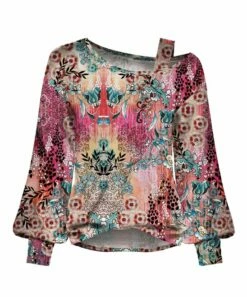 Coupon ✔️ UDEAR Rose Red & Blue Floral Cutout-Shoulder Balloon-Sleeve Top - 👩 Women 😍