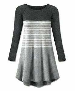 Deals 🔔 UDEAR Light Gray & Dark Gray Stripe Tiered Tunic - Plus 🎉