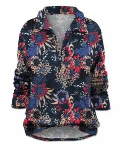 Budget 🧨 UDEAR Blue & Red Floral Collared Notch Neck Top - 👩 Women 🎉