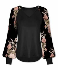 Best deal 👏 UDEAR Black & Pink Floral Balloon-Sleeve Top - 👩 Women 🛒