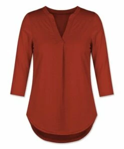 Wholesale 😍 UDEAR Rust Red Notch Neck Top - 👩 Women & Plus 😍