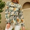 Top 10 🌟 UDEAR Yellow & Turquoise Floral Ruffle Long-Sleeve Top - 👩 Women & Plus 🔥