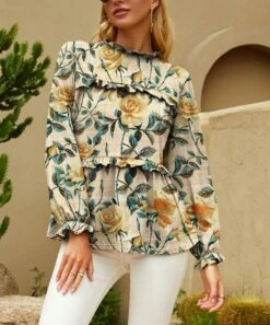 Top 10 🌟 UDEAR Yellow & Turquoise Floral Ruffle Long-Sleeve Top - 👩 Women & Plus 🔥