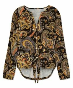 Promo 🤩 UDEAR Black & Yellow Paisley Button-Front Top - Plus 💯