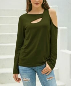 Best reviews of 😍 UDEAR Dark Army Green Asymmetric-Cutout Long-Sleeve Top - 👩 Women 🎁