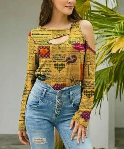 Deals 😍 UDEAR Yellow & Rose Red Heart Cutout-Front Asymmetrical Top - 👩 Women 👍