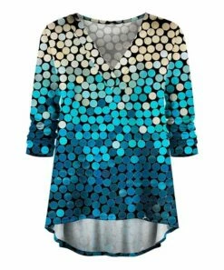Outlet ❤️ UDEAR Black & Blue Green Circles Hi-Low V-Neck Top - Plus 🔥