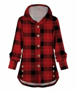 Brand new 🛒 UDEAR Red & Black Plaid Button-Up Hoodie - Plus 😀