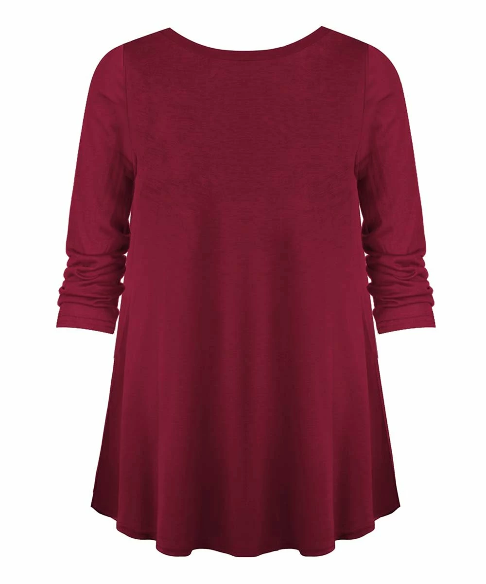 Promo 🎁 UDEAR Dark Red Scoop Neck Hi-Low Top - 👩 Women 🌟 - Image 2